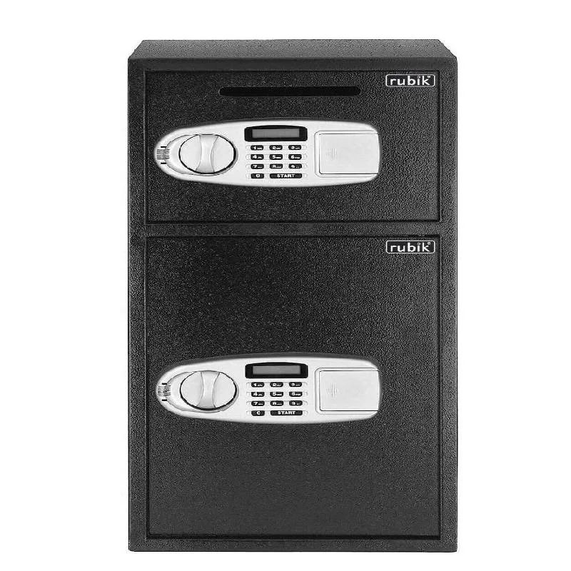 Rubik – Large Double Door Safe Box with Front Deposit Slot, Digital Keypad and Key Lock, Black